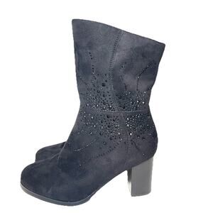 Patrizia Spring Step Black Rhinestone Leurifana Boots Side Zip Women’s Sz 7 (37)